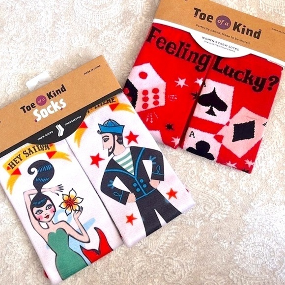 Brand New Set Toe of a Kind Crew Socks Feeling Lucky Card Player Sailor Mermaid - Picture 1 of 15